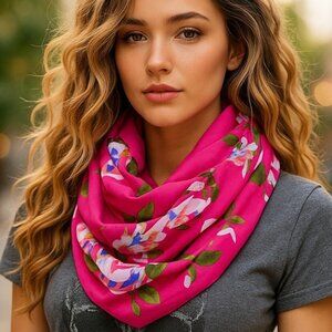 VINTAGE Oversized Infinity Chiffon Scarf Floral Wrap Shabby Chic Cottagecore